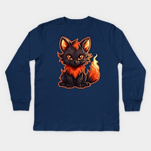 Baby black fire fox with flaming tail Kids Long Sleeve T-Shirt